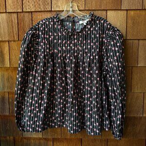 NWOT WAYF Black and Pink Cotton Floral Long Sleeve Top in Women's XXL